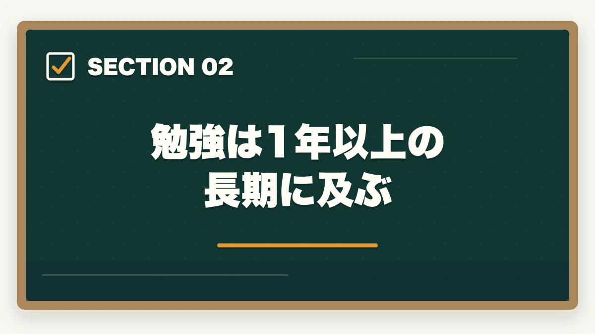 勉強は1年以上の長期に及ぶ｜行政書士の勉強がしんどい…乗り越え方法を伝授【合格者が解説】の図解