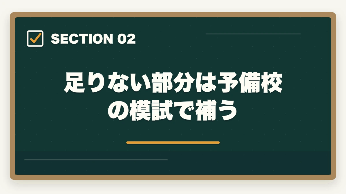 足りない部分は予備校の模試で補う｜フォーサイトで行政書士に落ちた…再受講？他社に切り替え？合格者が解説の図解