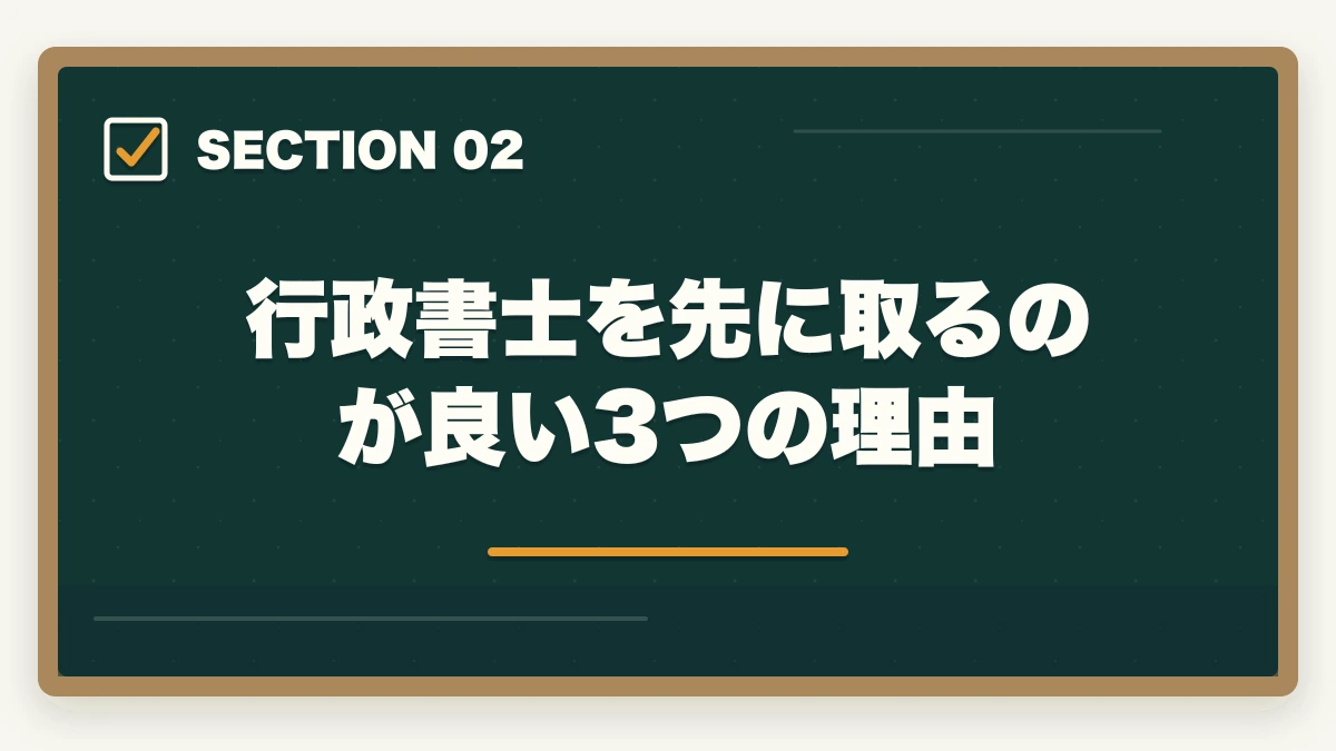 行政書士を先に取るのが良い3つの理由|行政書士と社労士はどっちが先?取る順番を有資格者が解説の図解