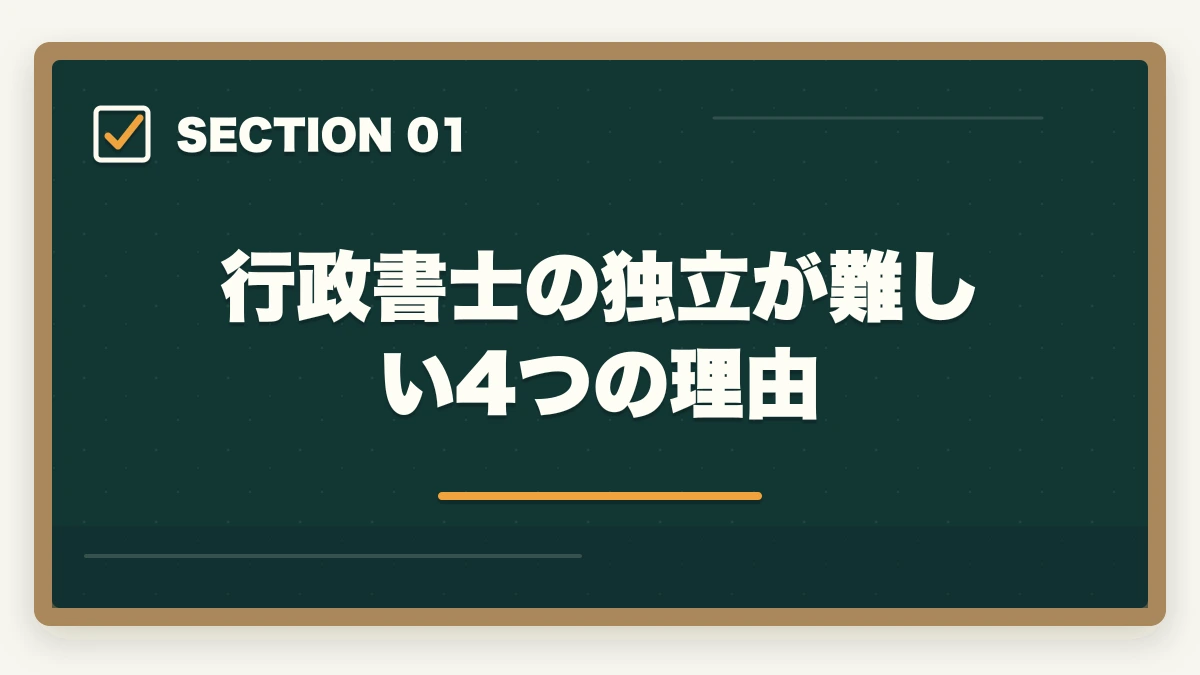 行政書士の独立が難しい4つの理由|行政書士の独立開業は難しい?失敗しやすい?厳しい理由と成功の秘訣を解説の図解