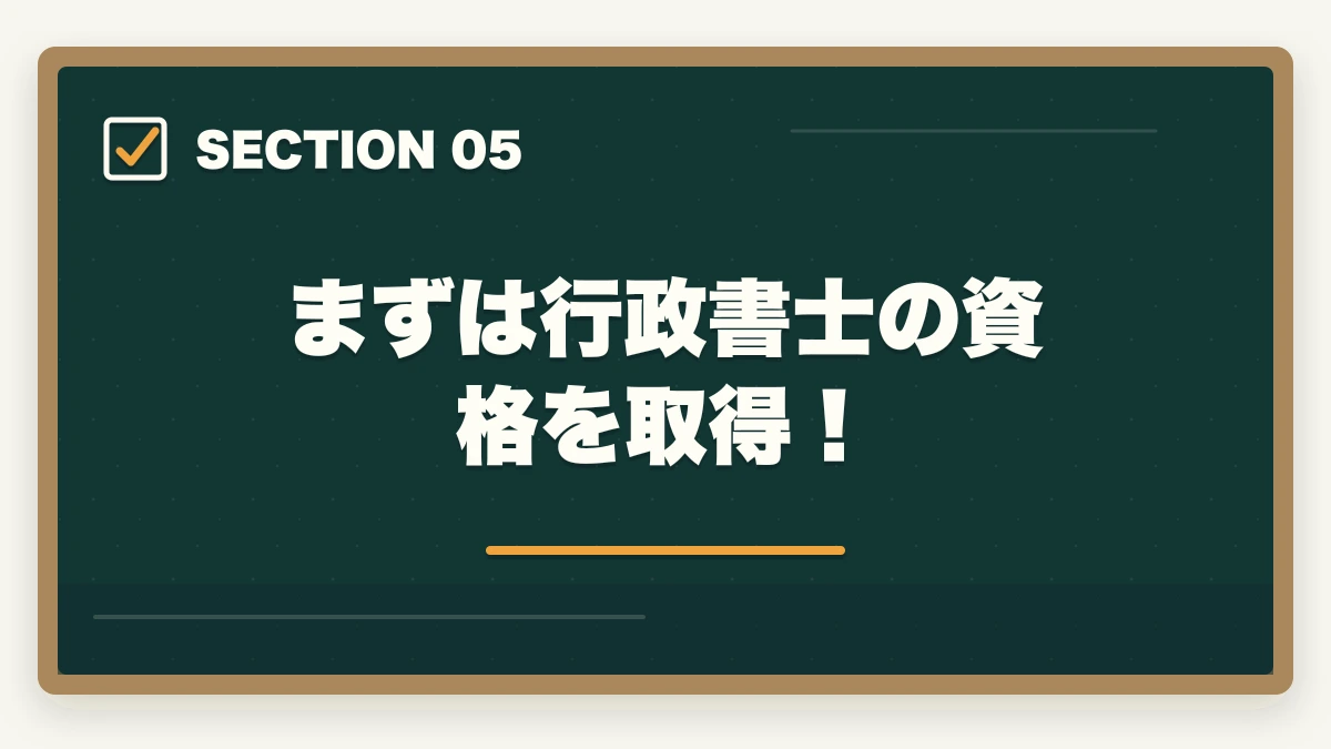 まずは行政書士の資格を取得!|行政書士の独立開業は難しい?失敗しやすい?厳しい理由と成功の秘訣を解説の図解