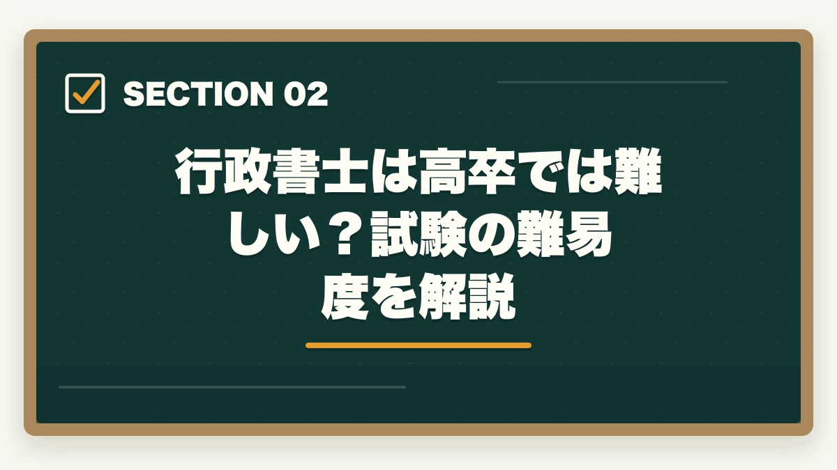 行政書士は高卒では難しい？試験の難易度を解説｜行政書士は高卒には難しい？答えはNO！逆転合格した人の共通点とは？の図解
