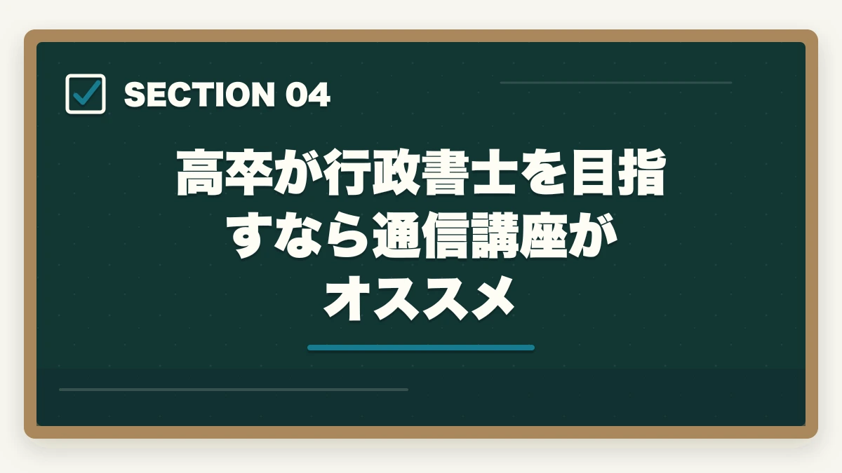 高卒が行政書士を目指すなら通信講座がオススメ｜行政書士は高卒には難しい？答えはNO！逆転合格した人の共通点とは？の図解