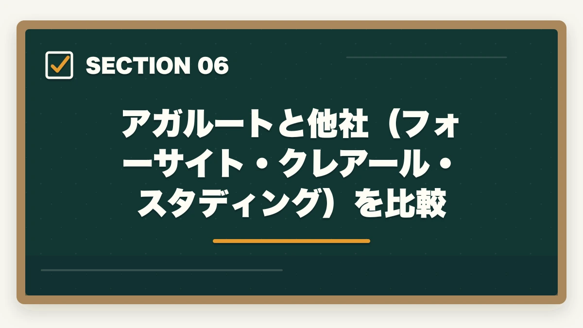 アガルートと他社（フォーサイト・クレアール・スタディング）を比較｜【2026年】アガルート行政書士講座の評判・口コミ|合格者徹底レビューの図解