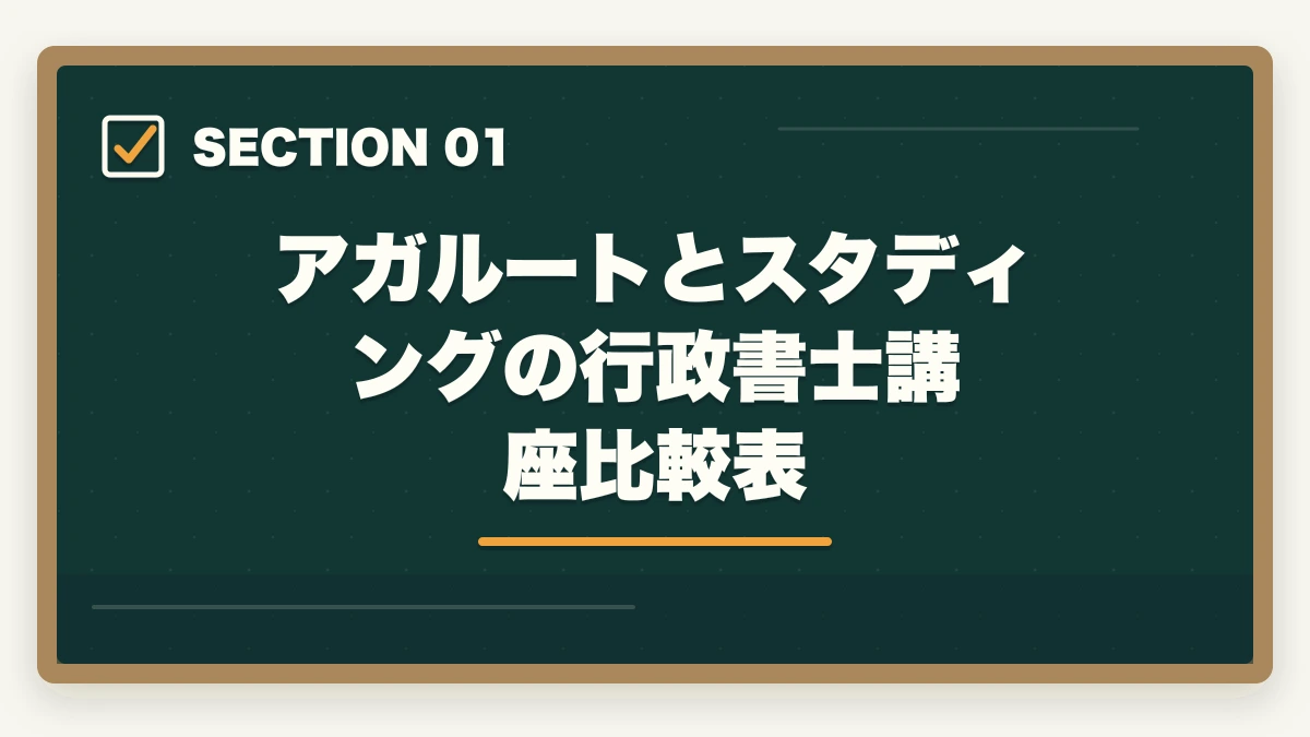アガルートとスタディングの行政書士講座 比較表｜アガルートとスタディング行政書士講座どっちがいい？合格者が徹底比較の図解