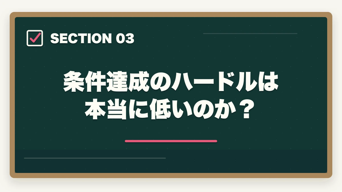 条件達成のハードルは本当に低いのか？｜アガルート行政書士の全額返金は本当?条件・申請手順を合格者解説【2026年】の図解