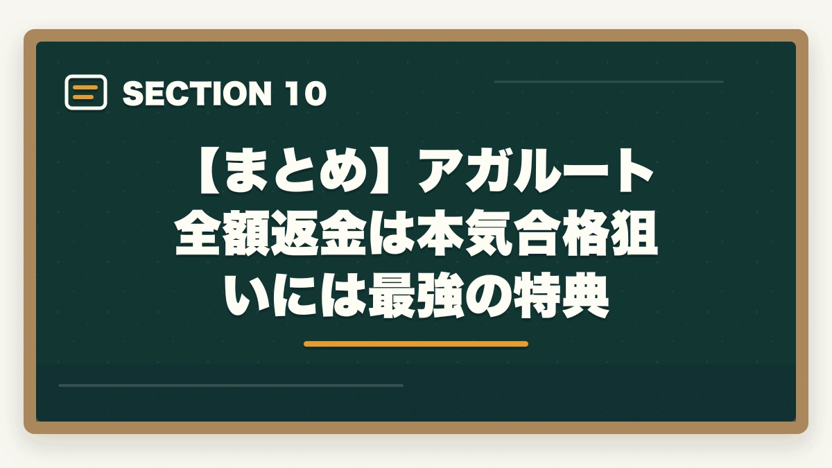 【まとめ】アガルート全額返金は本気合格狙いには最強の特典｜アガルート行政書士の全額返金は本当?条件・申請手順を合格者解説【2026年】の図解