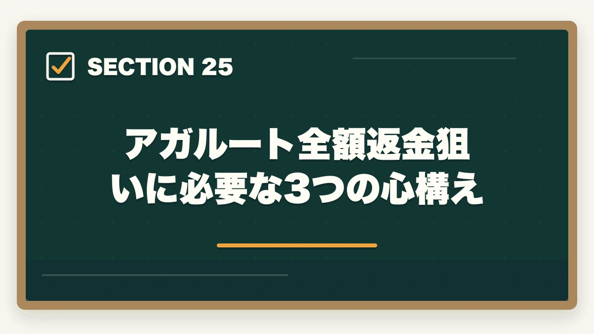 アガルート全額返金狙いに必要な3つの心構え｜アガルート行政書士の全額返金は本当?条件・申請手順を合格者解説【2026年】の図解