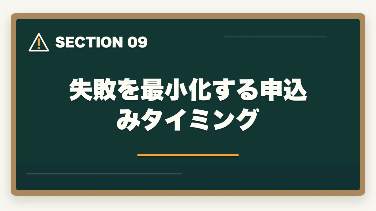 失敗を最小化する申込みタイミング｜行政書士通信講座の失敗5パターン|失敗しない選び方を合格者解説【2026年】の図解