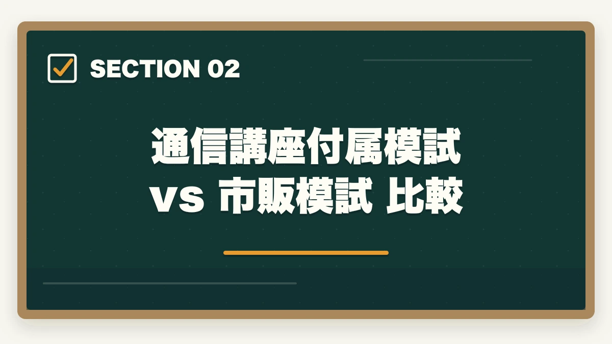 通信講座付属模試 vs 市販模試 比較｜行政書士のおすすめ模試5選|通信講座付属＋市販模試の活用法【2026年】の図解