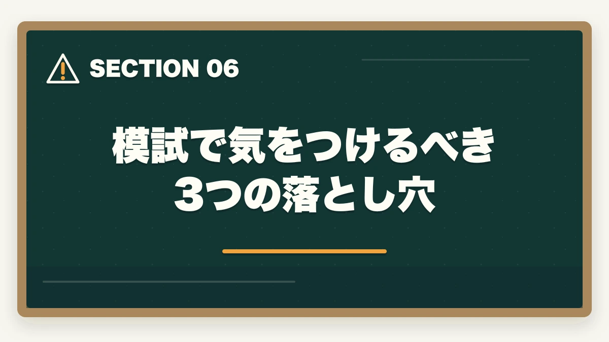 模試で気をつけるべき3つの落とし穴｜行政書士のおすすめ模試5選|通信講座付属＋市販模試の活用法【2026年】の図解