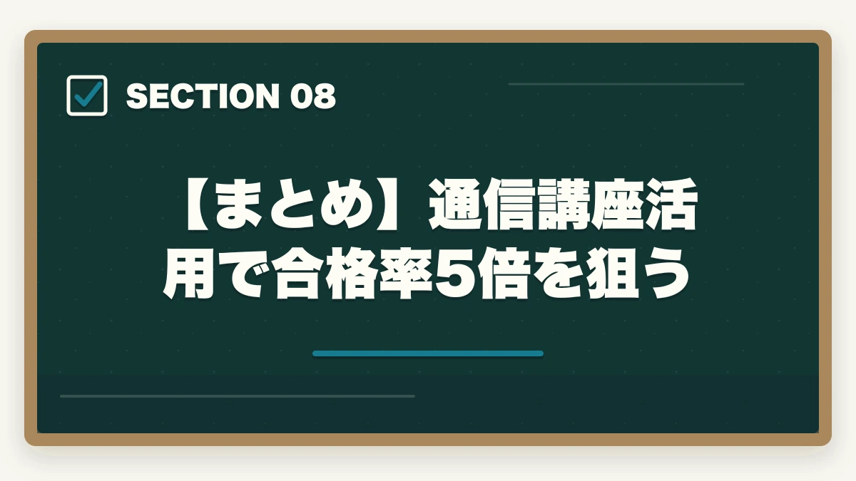 【まとめ】通信講座活用で合格率5倍を狙う｜行政書士試験の合格率推移10年|難易度と合格戦略を合格者解説【2026年最新】の図解