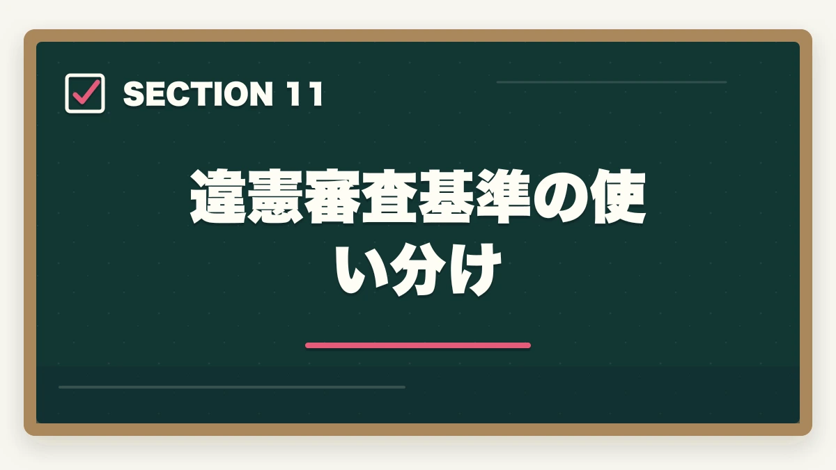 違憲審査基準の使い分け｜行政書士の憲法勉強法|28点を確実に取る判例攻略法を合格者解説【2026年】の図解