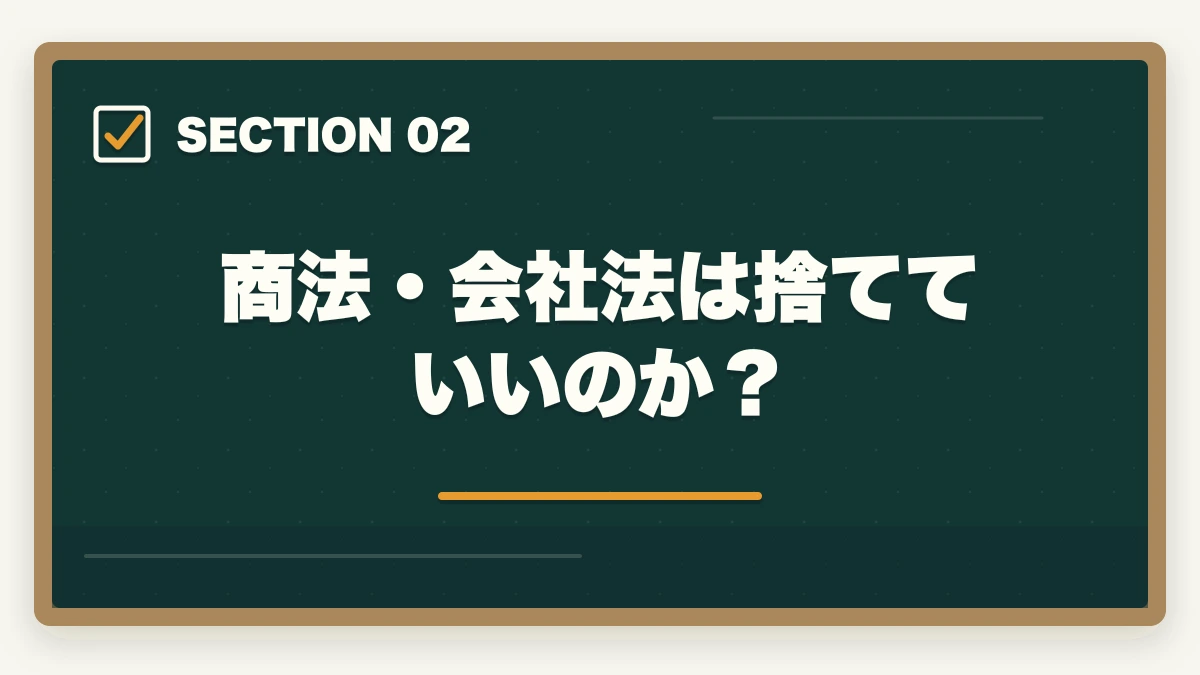 商法・会社法は捨てていいのか？｜行政書士の商法・会社法は捨てる？効率的な勉強法を合格者解説【2026年】の図解