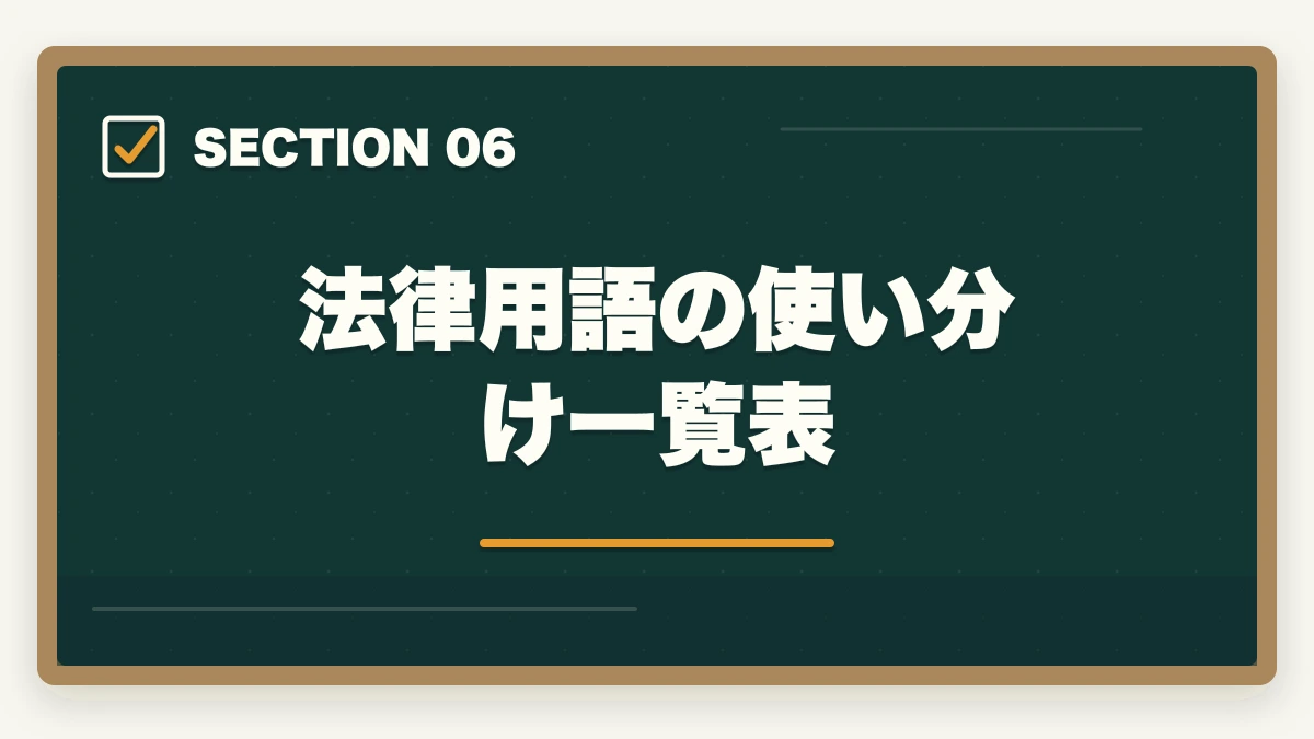 法律用語の使い分け一覧表|行政書士の基礎法学勉強法|最小時間で4〜8点取る対策を合格者解説【2026年】の図解