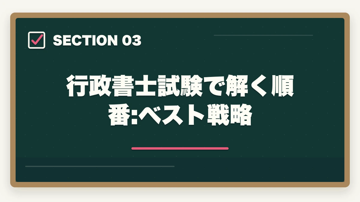 行政書士試験で解く順番:ベスト戦略|行政書士試験の時間配分|3時間で60問を解く合格者の解答戦略【2026年】の図解