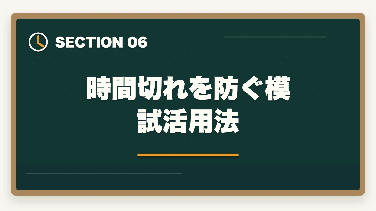 時間切れを防ぐ模試活用法|行政書士試験の時間配分|3時間で60問を解く合格者の解答戦略【2026年】の図解