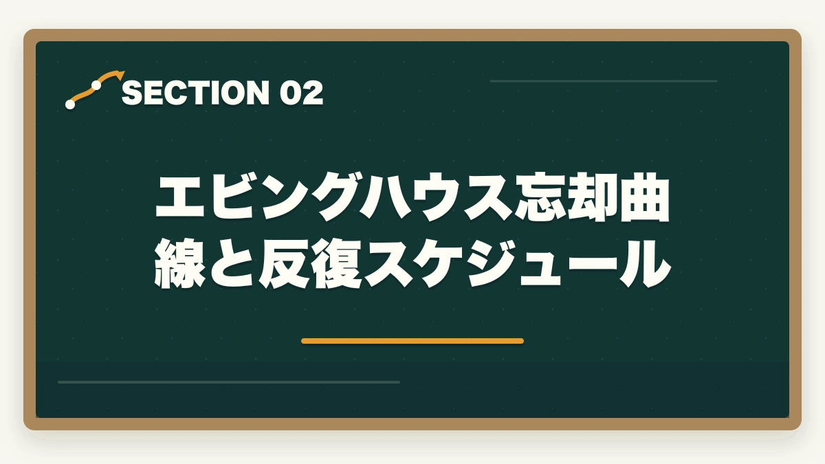 エビングハウス忘却曲線と反復スケジュール|行政書士試験の暗記法|記憶定着7つのテクニックを合格者解説【科学的根拠】の図解