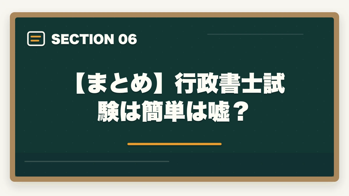【まとめ】行政書士試験は簡単は嘘？｜『行政書士試験は簡単』は嘘？本当の難易度を合格者が解説の図解