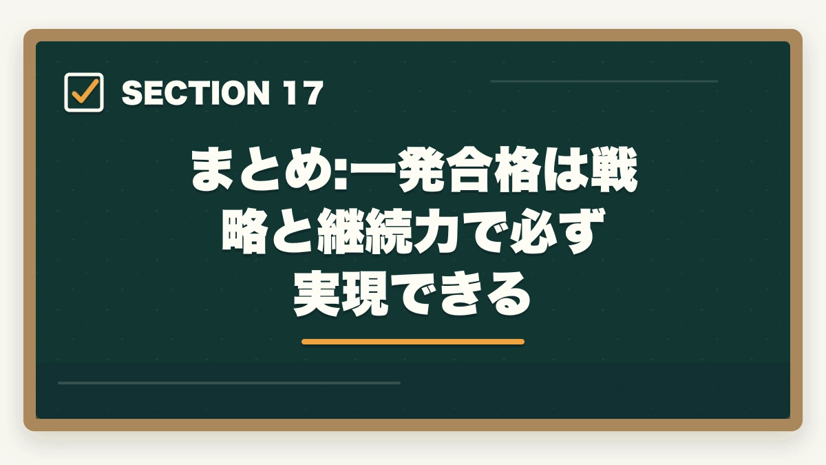 まとめ:一発合格は戦略と継続力で必ず実現できる｜行政書士試験に一発合格する5つのコツ|独学/通信講座戦略を合格者解説【2026年】の図解