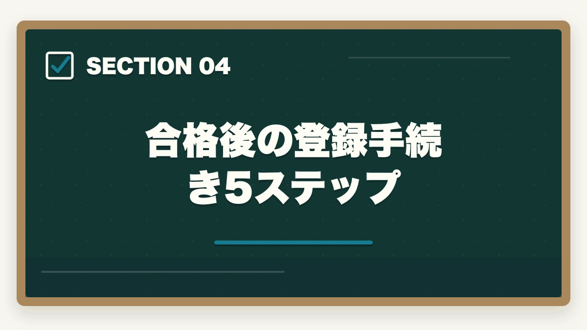 合格後の登録手続き5ステップ|行政書士に合格した後の流れ完全ガイド|登録から開業までを合格者解説【2026年】の図解