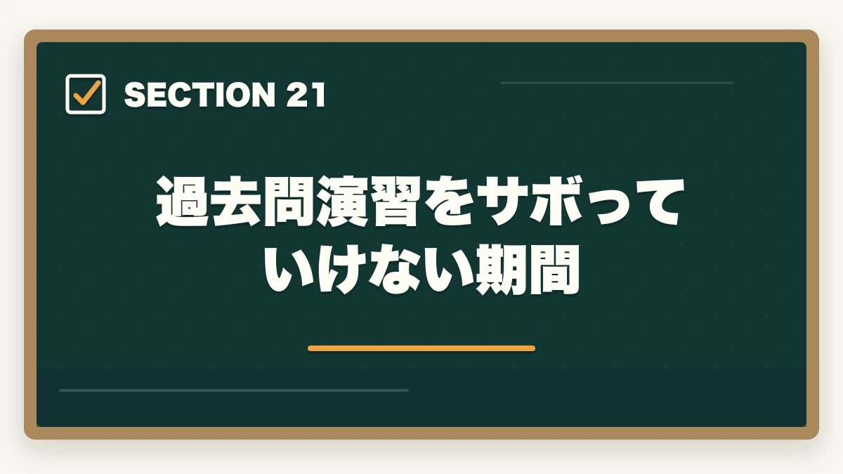 過去問演習をサボっていけない期間|行政書士試験の過去問は何年分やるべき?合格者が周回数・年数を解説【2026年】の図解