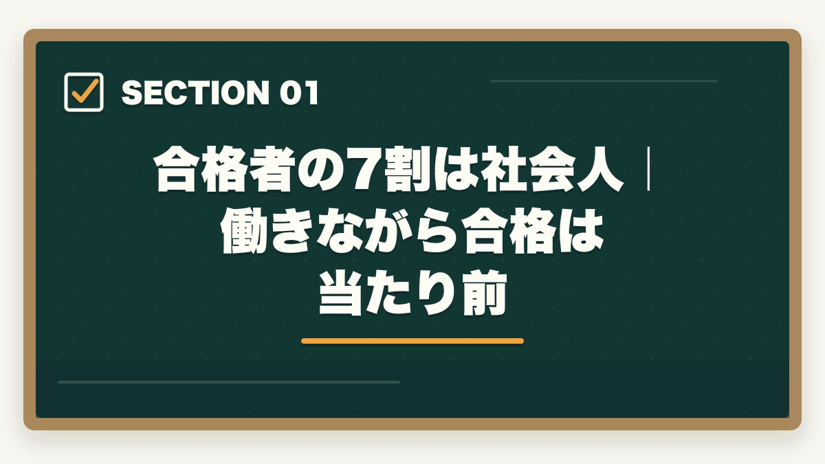 合格者の7割は社会人|働きながら合格は当たり前|働きながら行政書士に合格する完全ガイド|年代別/属性別の勉強法【2026年】の図解