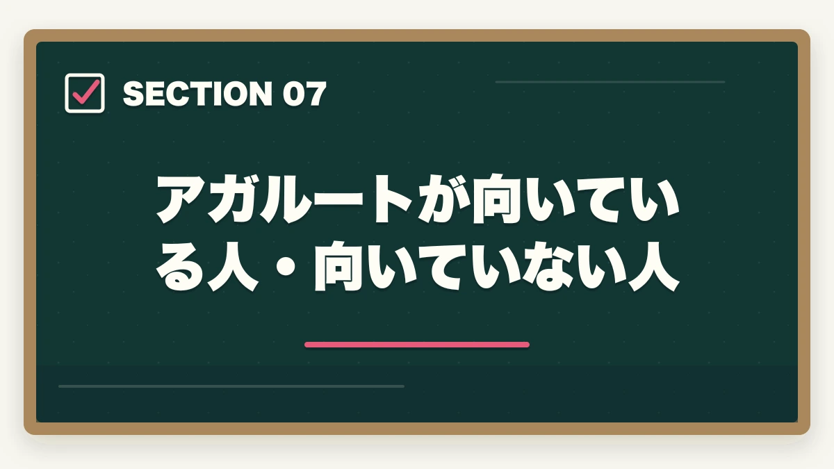 アガルートが向いている人・向いていない人|アガルート行政書士講座の完全ガイド|合格率56%・全額返金・豊村先生まで全解説【2026年】の図解