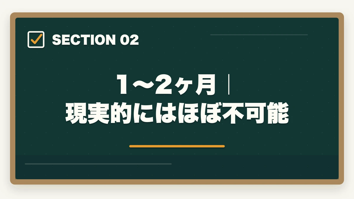 1〜2ヶ月｜現実的にはほぼ不可能｜行政書士勉強期間別の完全ロードマップ|1ヶ月〜2年合格を期間別に解説【2026年】の図解
