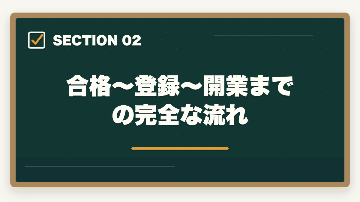 合格〜登録〜開業までの完全な流れ｜行政書士合格後の働き方完全ガイド|登録・開業・年収・副業まで全解説【2026年】の図解
