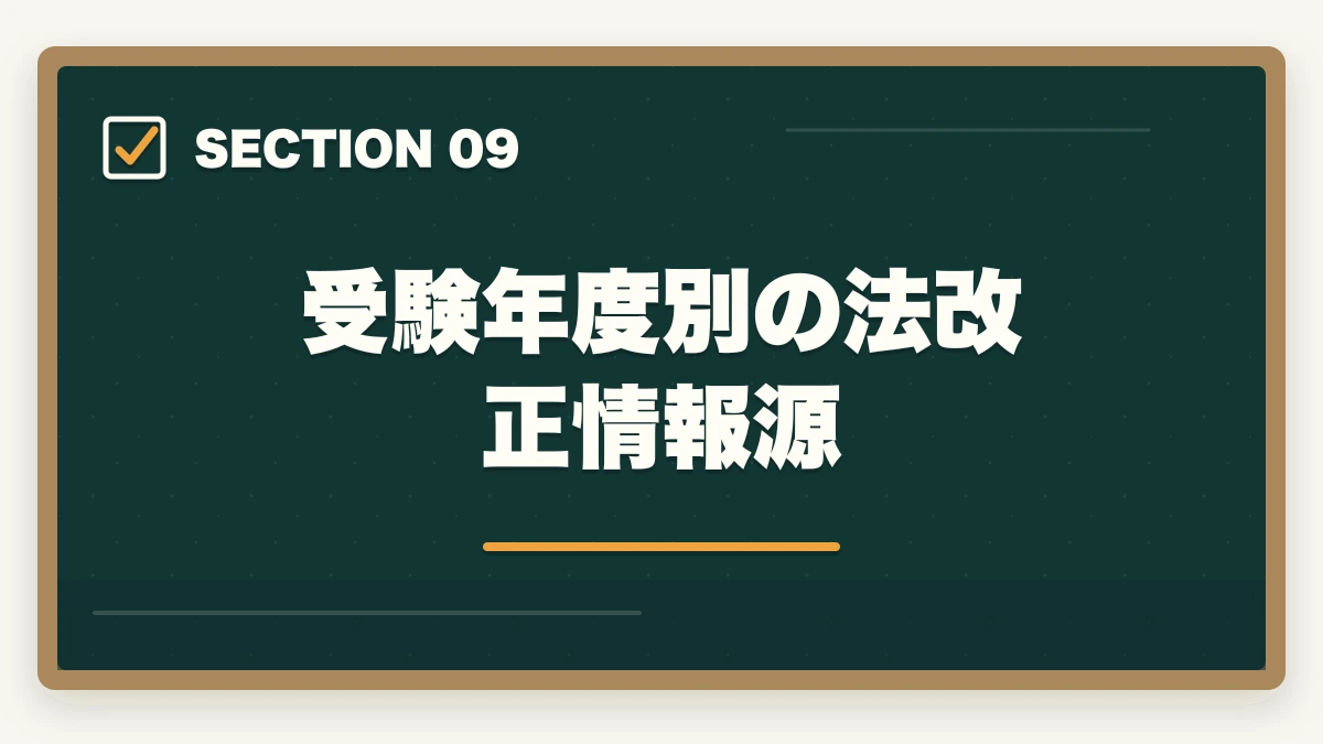 受験年度別の法改正情報源|行政書士試験 最新法改正対応ガイド|民法・行政法の改正領域と対応法を全解説【2026年】の図解