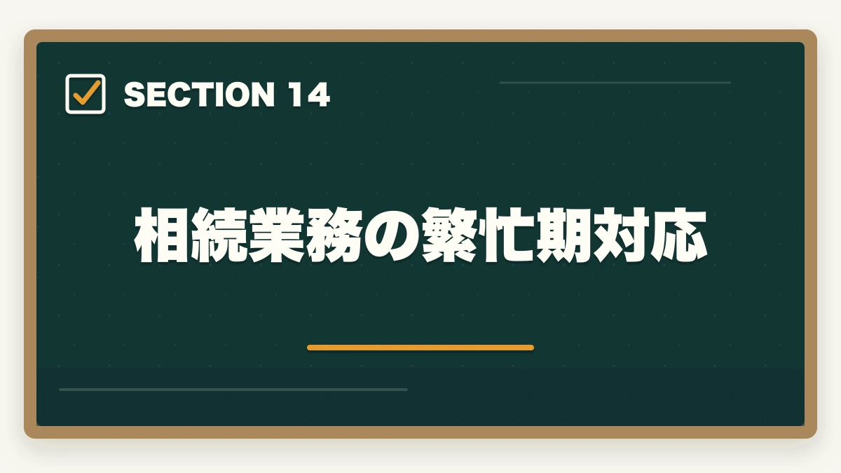 相続業務の繁忙期対応|行政書士の相続業務完全ガイド|遺言・遺産分割・相続関係図で稼ぐ【2026年版】の図解