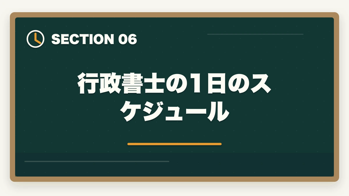 行政書士の1日のスケジュール｜行政書士の仕事内容をわかりやすく解説|どんな仕事をしてるの？の図解