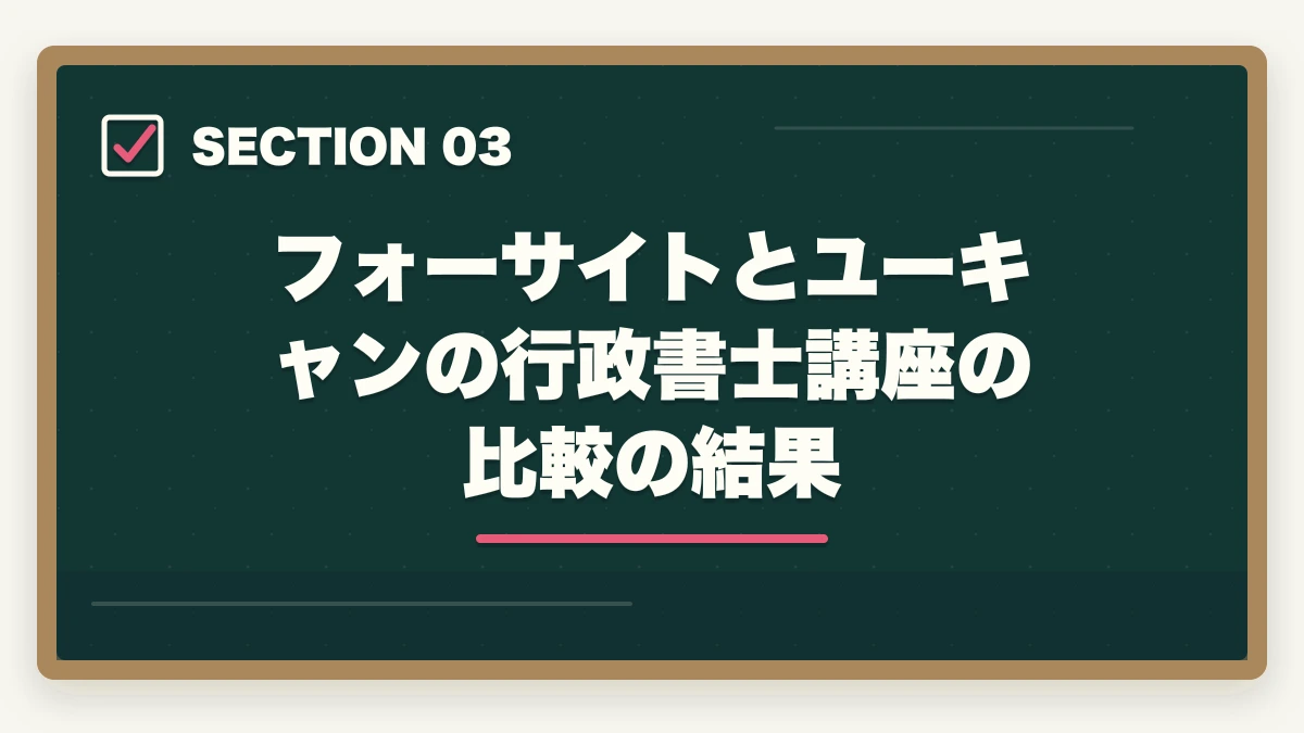 フォーサイトとユーキャンの行政書士講座の比較の結果|フォーサイトとユーキャン行政書士講座どっちがオススメ?合格者が徹底比較の図解