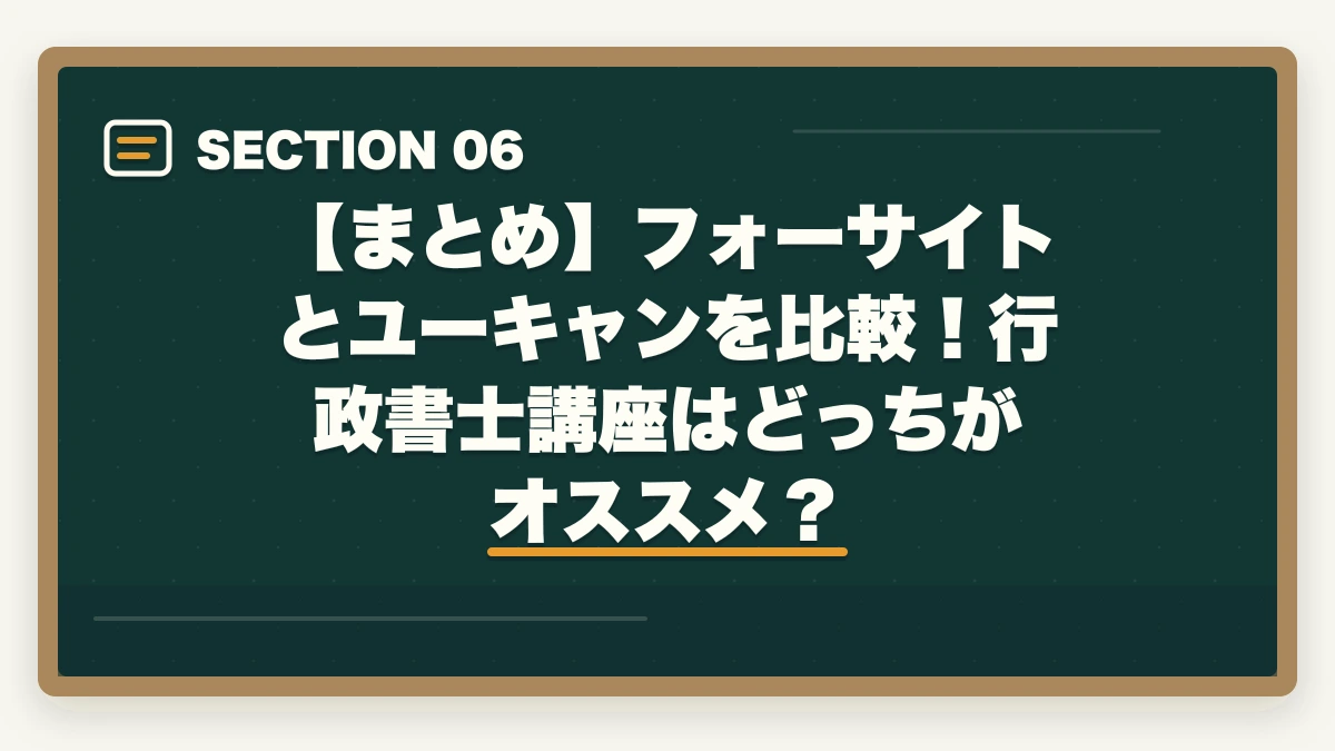 【まとめ】フォーサイトとユーキャンを比較!行政書士講座はどっちがオススメ?|フォーサイトとユーキャン行政書士講座どっちがオススメ?合格者が徹底比較の図解
