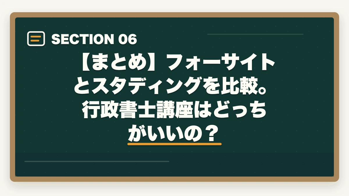 【まとめ】フォーサイトとスタディングを比較。行政書士講座はどっちがいいの？｜フォーサイトとスタディング行政書士講座どっちがいい？合格者が徹底比較の図解